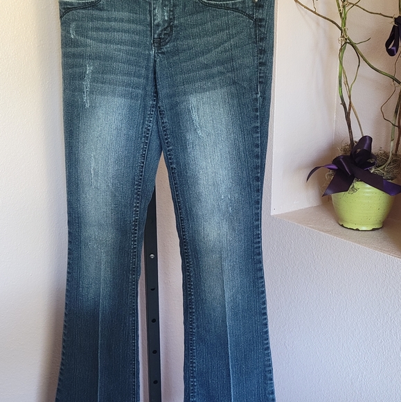 Vintage Lei women's jeans size 3 flair rivets on black pocket retro - Picture 2 of 5